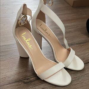 Lulu's Cream Strappy Block Heels